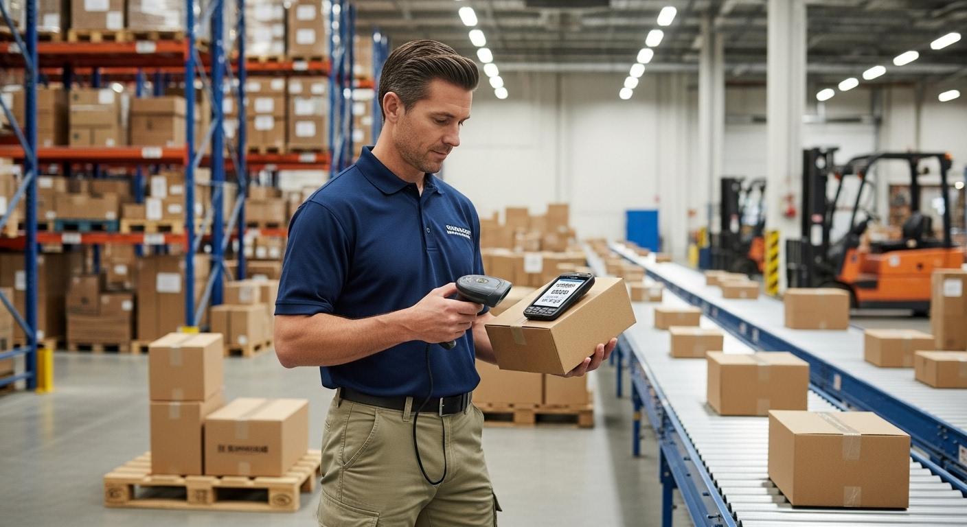 Warehouse operator scanning a package