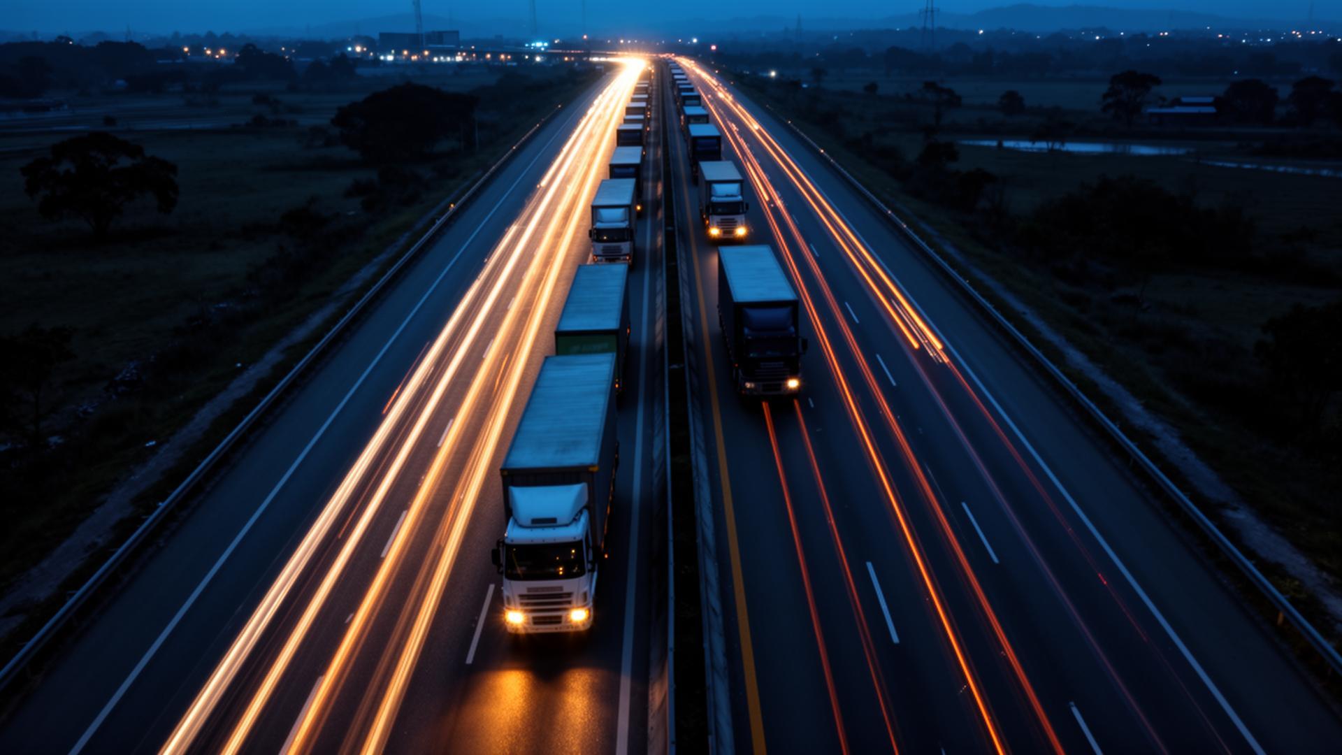 Highway freight traffic at night
